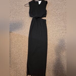 Zara Black Medium Cut Out Ribbed Maxi Dress NWT